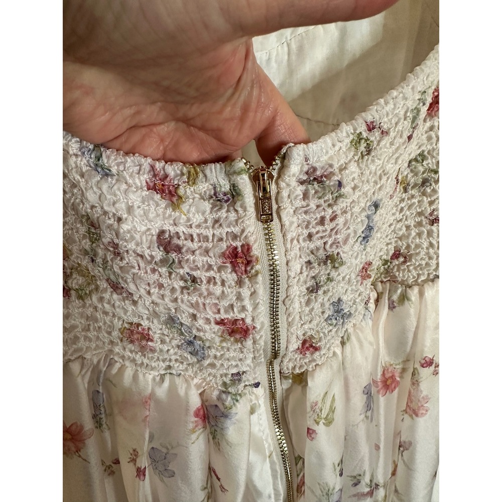 Worth Collective Harlow Smocked Midi Dress Size M Pink Cream Puff Sleeve Floral - Picture 7 of 9